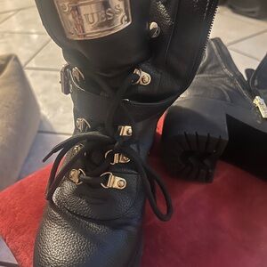 Guess Black Leather Lace-Up Boots
